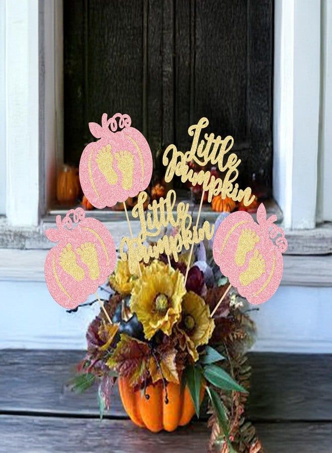 Ephlyn 12Pcs Fall Little Pumpkin Centerpiece Sticks Fall Pumpkin Party Decorations Double Sided Glitter Table Toppers Decorations for Thanksgiving Gender Reveal Autumn Birthday Party Supplies Pink - Image 5